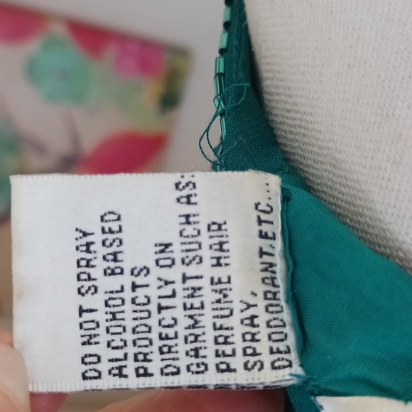 Vintage Sequin dress round neck short sleeve mini silk teal green size 6-8 - Picture 13 of 13